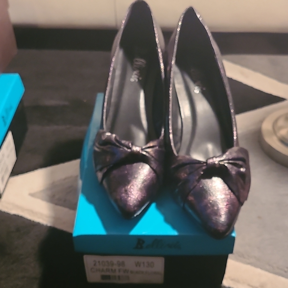 Bellini Metallic Black Heels with Bow